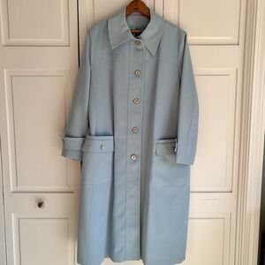 Vintage Women's Sz 16 Forecaster of Boston Light Blue Collared Trench Coat Long